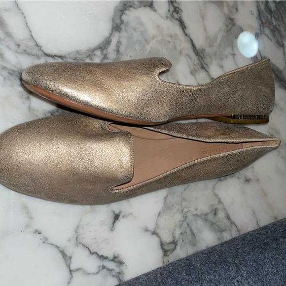 COACH Gold Leather Smoking Slippers Flats - 11B - Picture 4 of 8
